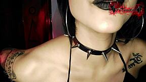 goth slut rides big black toy ripping clothes heels tease
