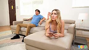 Holy Shit! Emily Jade's Shaved Pussy Rides Stepbro Cowgirl in Taboo Hardcore Spanking!