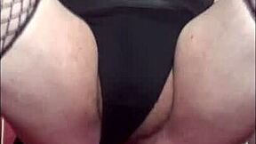 crossdressing sissy deepthroats assfucks real cock in stockings