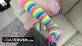 Stepdad's deepthroat love for petite teen with buttplug creampie and fingering