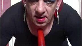 crossdressing sissy deepthroats assfucks real cock in stockings