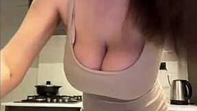 Whoa, stepmom's big milky tits out while she fingers her wet milf pussy outdoors!