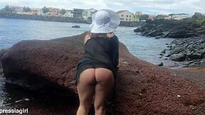 Curvy Lady in Sexy Outfit Fingers Pussy on Beach Photoshoot!