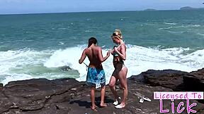 Tarra White rims and licks pussy on beach 😍🍑 curvy Czech milf eats teen!  