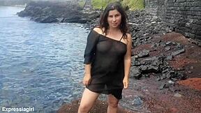 Curvy Lady in Sexy Outfit Fingers Pussy on Beach Photoshoot!