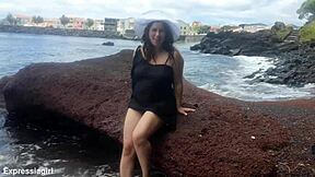 Curvy Lady in Sexy Outfit Fingers Pussy on Beach Photoshoot!