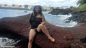 Curvy Lady in Sexy Outfit Fingers Pussy on Beach Photoshoot!