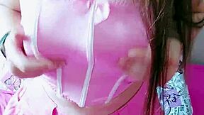 naughty student skirt no panties plays boobs tongue drips for daddy cock