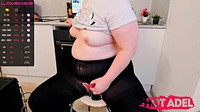 my chubby stepsis big ass in black pantyhose fucks pussy with dildo