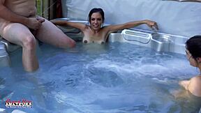 curvy coeds jamie litton vicky tease with hot tub handjobs and deepthroats.