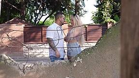 street pickup blonde takes dripping facial by monster cock on wall