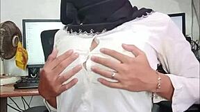 Hijab Ladyboy Strokes Her Hard Cock