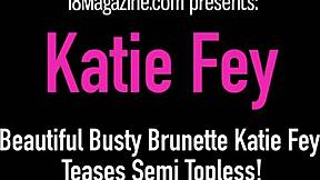 Beautiful Busty Brunette Katie Fey Teases Topless Desk Dance