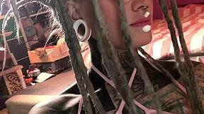 hot solo tattooed babe w glasses... plays creamy pussy & dildo 😩
