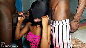 African Teen Slut Sucks Two Monster Black Cocks Hungrily