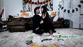 Goth Babe's Shaved Pussy Craves Halloween Family Taboo Fuck