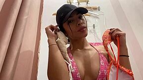 i got caught trying on this hot bikini showing my perfect tits and big ass