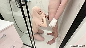 kind stepmom tenderly relieves stepson with broken arms through intimate release