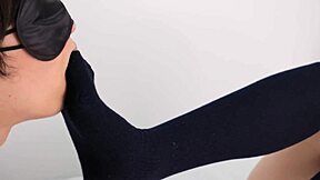 Japanese Schoolgirl in Navy Socks Delivers Footjob Tease to M Slave