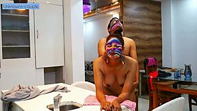 sexy wife sneaks young cook into kitchen behind husband's back