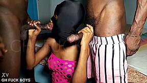 African Teen Slut Sucks Two Monster Black Cocks Hungrily