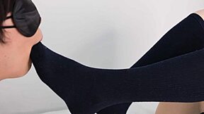 Japanese Schoolgirl in Navy Socks Delivers Footjob Tease to M Slave