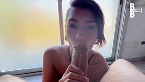 latina roommate's sloppy deepthroat blowjob drowns in spit