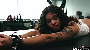 Blonde Milf Fists Black Teen's Pussy in Bondage Threesome