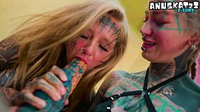 wanna see two goth babes gape asses on monster alien dildos?