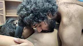 blindfolded wife surprised on anniversary as hubby shares her with friend in bedroom
