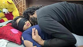 blindfolded wife surprised on anniversary as hubby shares her with friend in bedroom