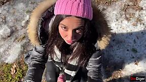Lost forest girl takes creampie pussy pounding from stranger cum drip!