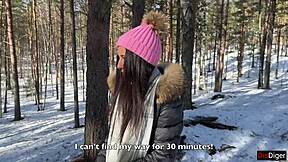 Lost forest girl takes creampie pussy pounding from stranger cum drip!