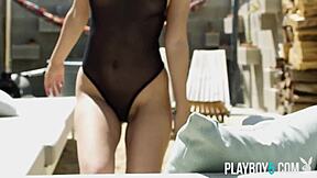 Uma Jolie's bubble butt tempts in outdoor ripped-clothes striptease