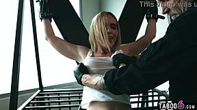 Blonde Milf Fists Black Teen's Pussy in Bondage Threesome