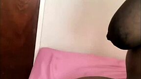 Pregnant black babe spreads huge natural tits and curvy pussy for all-night solo toy fun