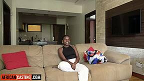 ebony teen's tight pussy stretched gaping in fake casting by big cock