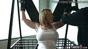 Blonde Milf Fists Black Teen's Pussy in Bondage Threesome