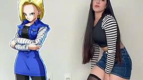 ANDROID 18 COSPLAY WITH LATINA TEEN CURVES