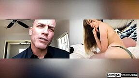 Submissive young girl pees and fingers pierced pussy while old master watches intently