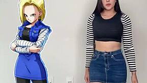 ANDROID 18 COSPLAY WITH LATINA TEEN CURVES
