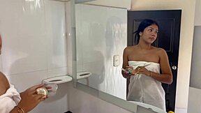 i catch step sister-in-law showering and cum her tight mexican pussy