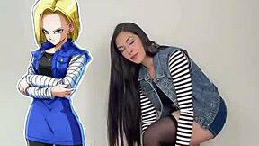 ANDROID 18 COSPLAY WITH LATINA TEEN CURVES