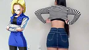 ANDROID 18 COSPLAY WITH LATINA TEEN CURVES