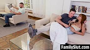 stepsis rides bro's thick cock 😈 stepdad reads oblivious