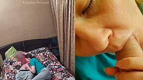 real russian couple's spontaneous bedroom blowjob on two cameras