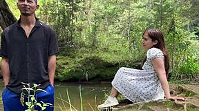 tiny 18+ pussy petite moans loud by river on stranger's bbc