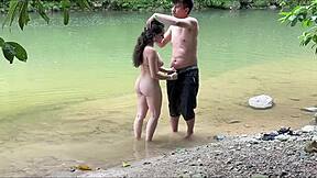 stepbro spies on me by river fucks hard huge cum on face & tits 💦😈