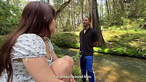 tiny 18+ pussy petite moans loud by river on stranger's bbc
