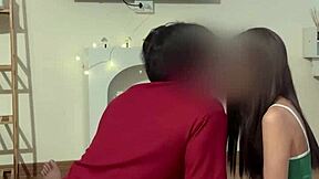 Morning After Christmas Petite Shaved Asian Rides Cock Cowgirl Sensual Creampie
